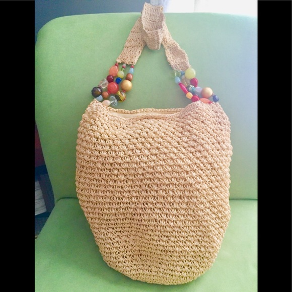 Cappelli Natural Straw BoHo Handbag Colorful Beads - Picture 5 of 9